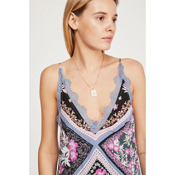 Free People Stevie Patchwork Lace Maxi Slip Dress Boho Romantic Cottagecore XS - Picture 1 of 11